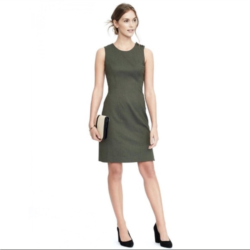 Signature by Robbie Bee- Sz 12- Army Green- High Neck Sleeveless Cotton Dress